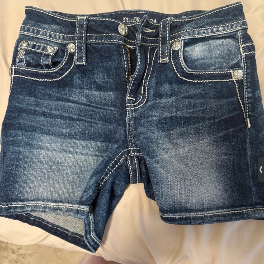 Miss Me Mid-Rise Denim Shorts with Embroidery
